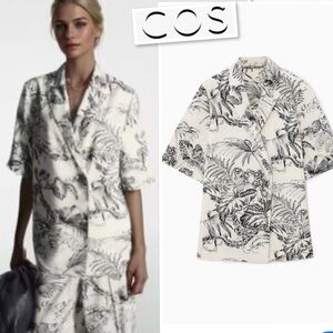 COS Botanical-Print Short-Sleeved Blazer Cream & Black Size 4